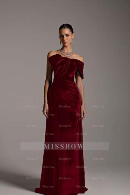 One Shoulder Strapless Sleeveless Long Mermaid Formal Dress With Pleated