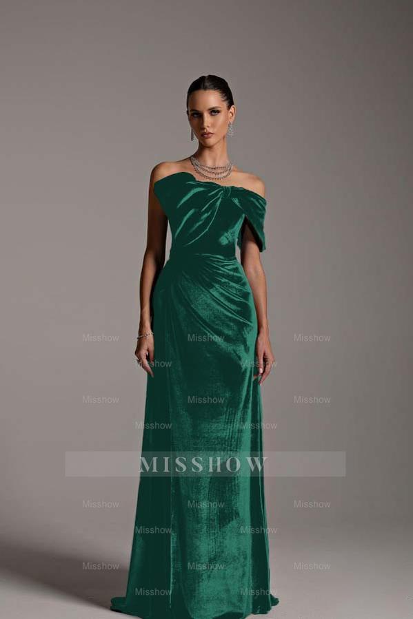 One Shoulder Strapless Sleeveless Long Mermaid Formal Dress With Pleated