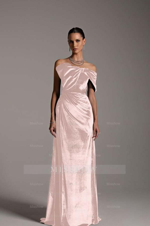 One Shoulder Strapless Sleeveless Long Mermaid Formal Dress With Pleated