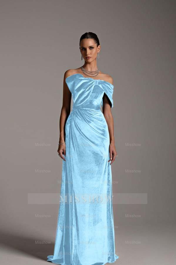 One Shoulder Strapless Sleeveless Long Mermaid Formal Dress With Pleated
