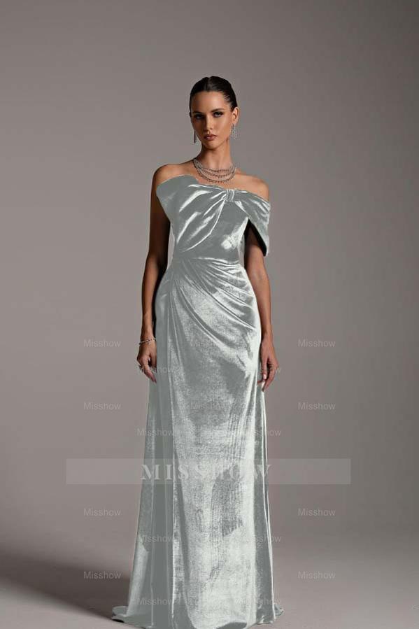 One Shoulder Strapless Sleeveless Long Mermaid Formal Dress With Pleated