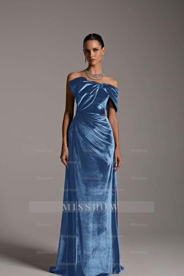One Shoulder Strapless Sleeveless Long Mermaid Formal Dress With Pleated