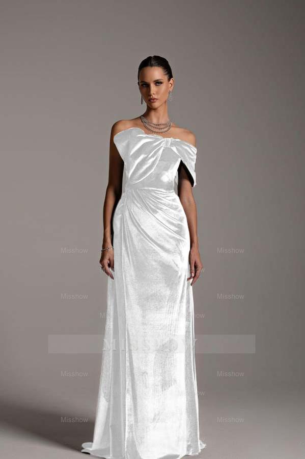 One Shoulder Strapless Sleeveless Long Mermaid Formal Dress With Pleated