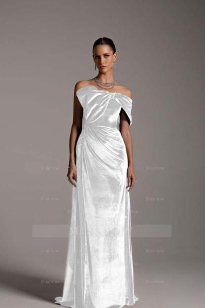 One Shoulder Strapless Sleeveless Long Mermaid Formal Dress With Pleated