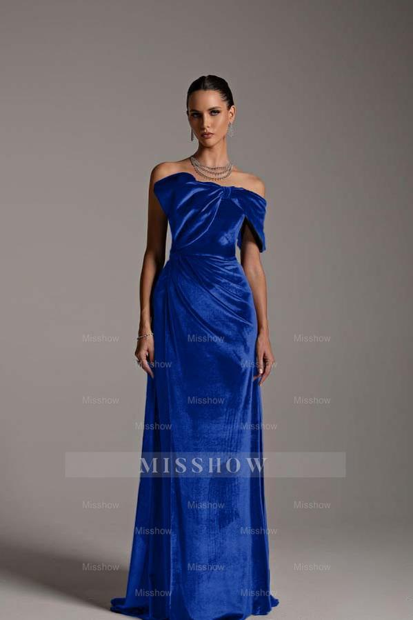 One Shoulder Strapless Sleeveless Long Mermaid Formal Dress With Pleated