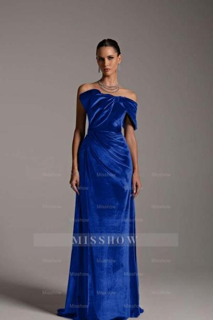One Shoulder Strapless Sleeveless Long Mermaid Formal Dress With Pleated