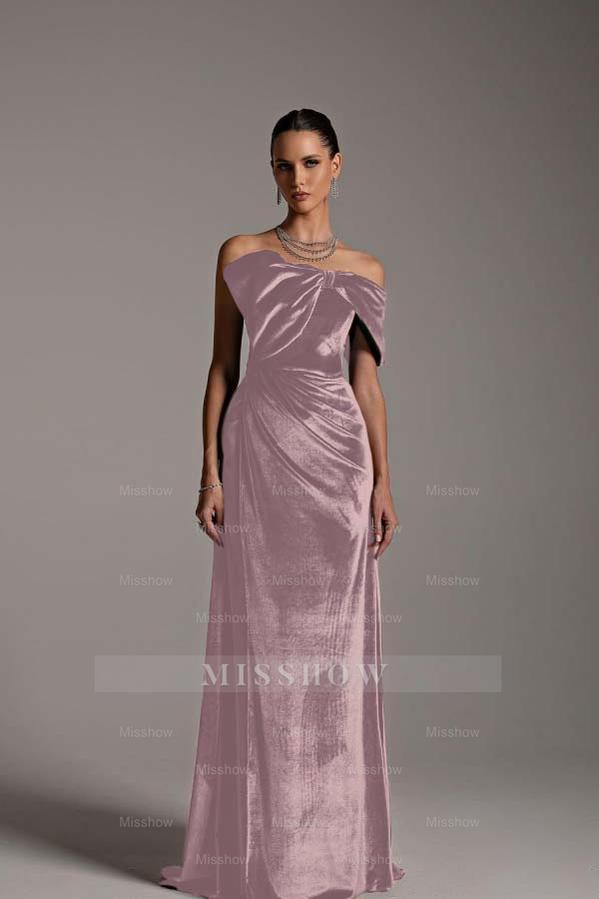 One Shoulder Strapless Sleeveless Long Mermaid Formal Dress With Pleated