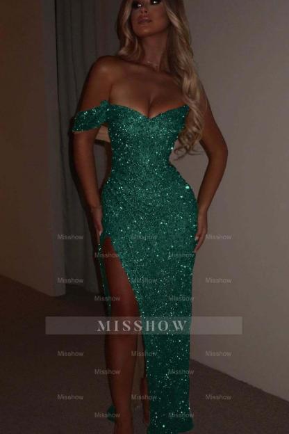 One Shoulder Strapless Sleeveless Long Mermaid Formal Dress With Split
