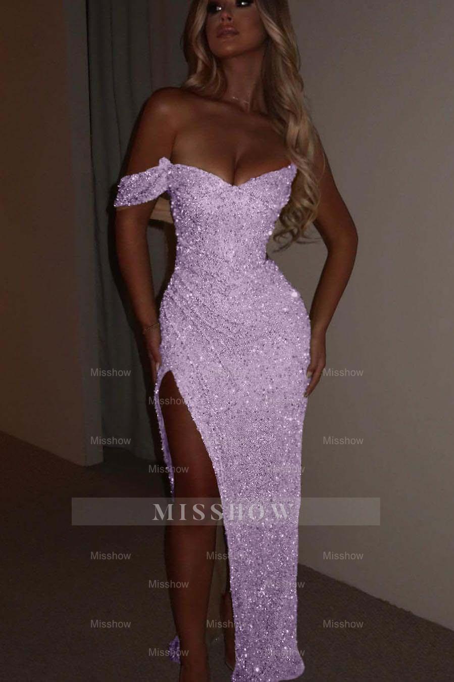 One Shoulder Strapless Sleeveless Long Mermaid Formal Dress With Split