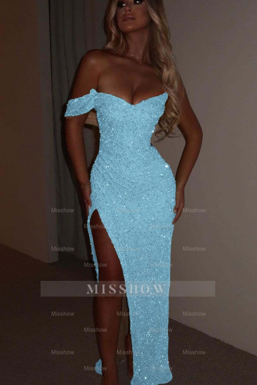 One Shoulder Strapless Sleeveless Long Mermaid Formal Dress With Split