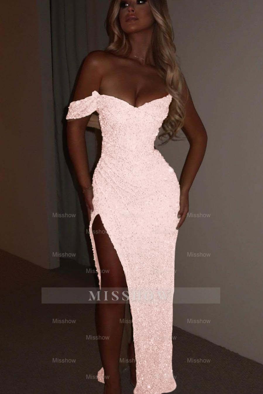 One Shoulder Strapless Sleeveless Long Mermaid Formal Dress With Split
