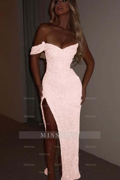 One Shoulder Strapless Sleeveless Long Mermaid Formal Dress With Split
