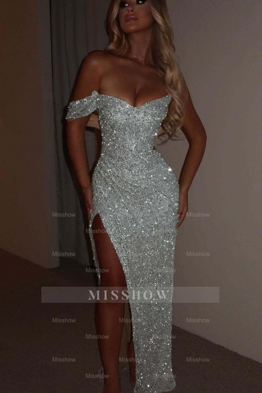 One Shoulder Strapless Sleeveless Long Mermaid Formal Dress With Split