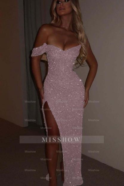 One Shoulder Strapless Sleeveless Long Mermaid Formal Dress With Split
