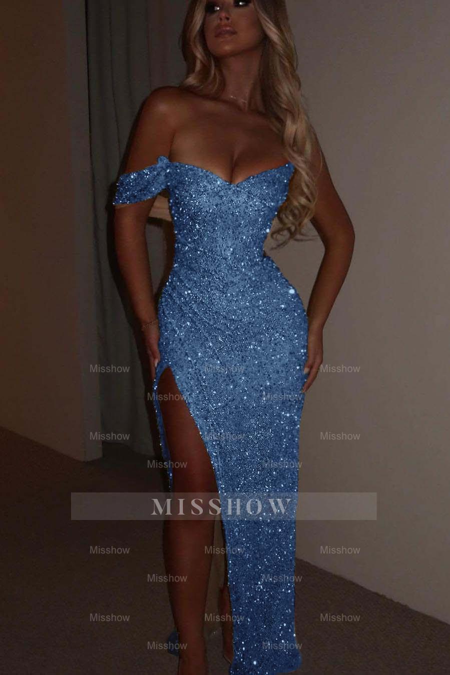 One Shoulder Strapless Sleeveless Long Mermaid Formal Dress With Split