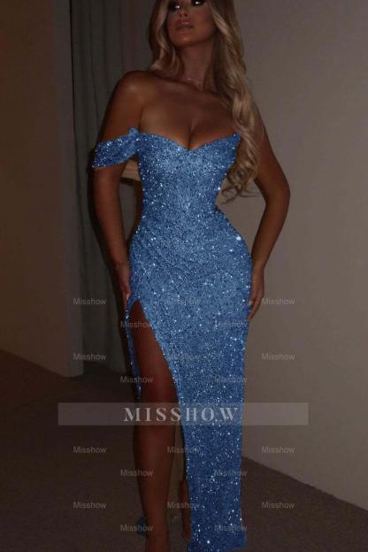 One Shoulder Strapless Sleeveless Long Mermaid Formal Dress With Split