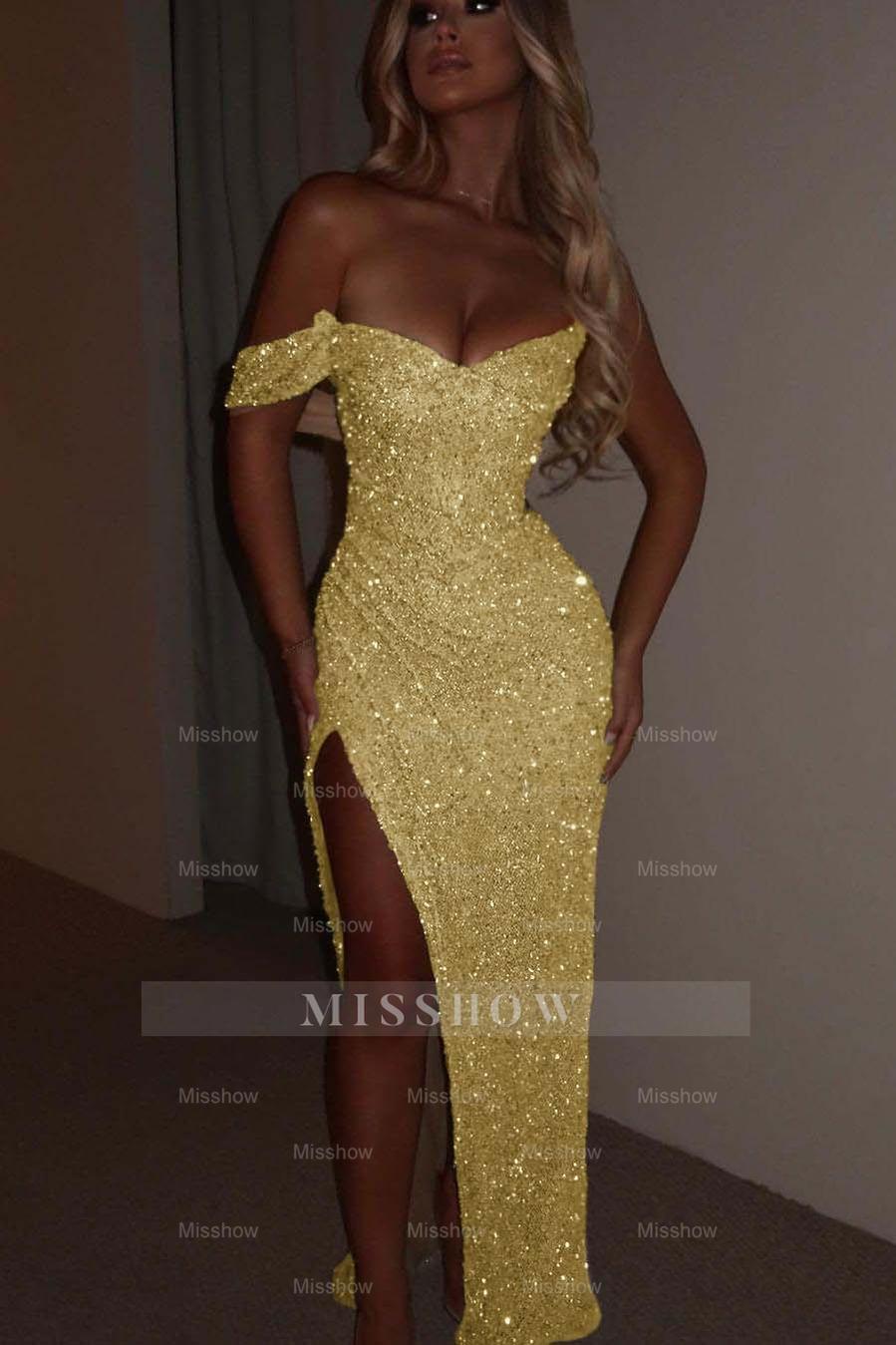 One Shoulder Strapless Sleeveless Long Mermaid Formal Dress With Split