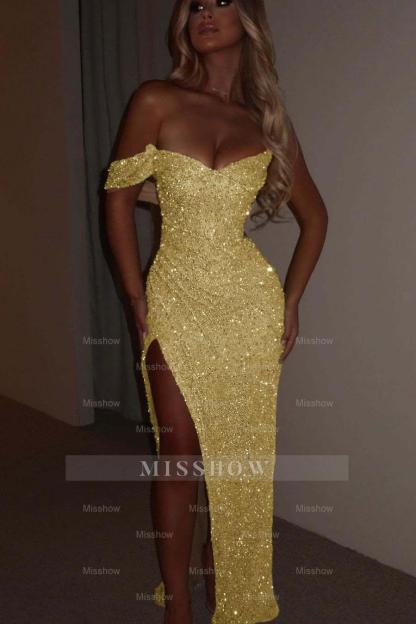 One Shoulder Strapless Sleeveless Long Mermaid Formal Dress With Split
