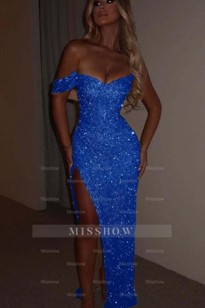 One Shoulder Strapless Sleeveless Long Mermaid Formal Dress With Split