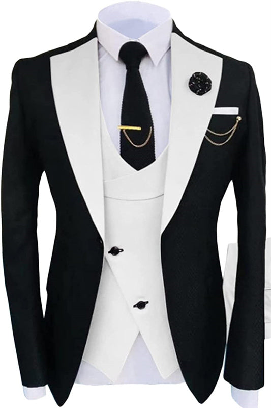 Minimalist Black Shawl Lapel Three-Piece Prom Suit