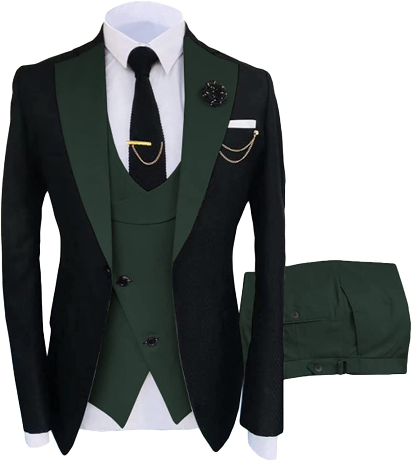 Green Shawl Lapel Three-Piece Fashionable Prom Suit