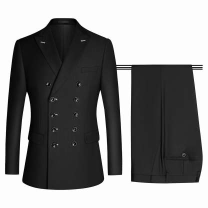 Custom Black Lapel Double-Breasted Business Suit