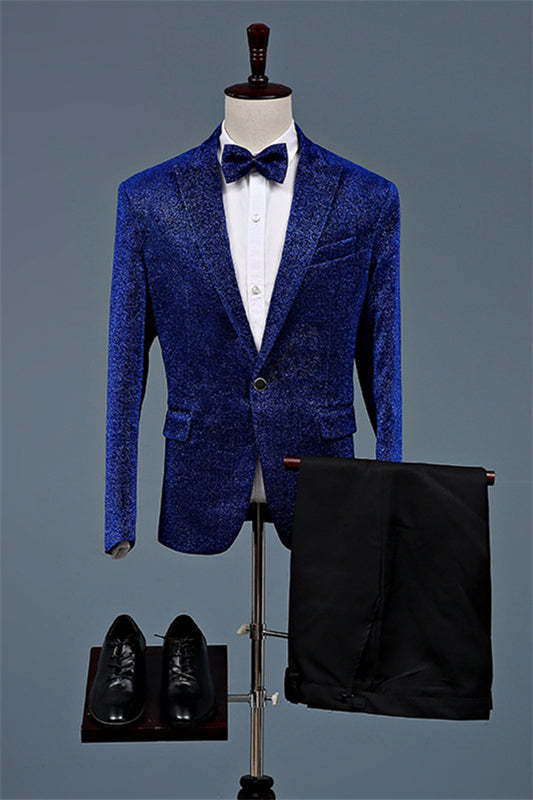 Royal Blue Peaked Lapel Two-Piece Fashion Sequined Prom Outfit