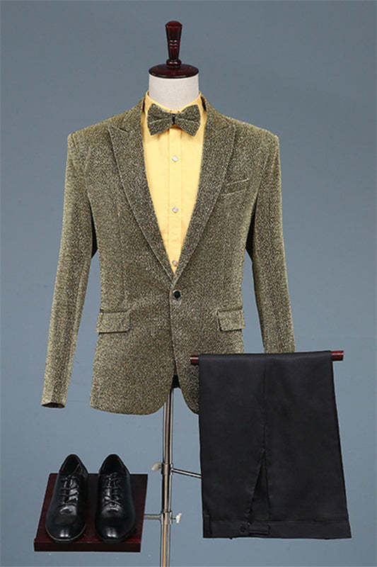 Deep Gold Peaked Lapel Two-Piece Sequined Prom Suit