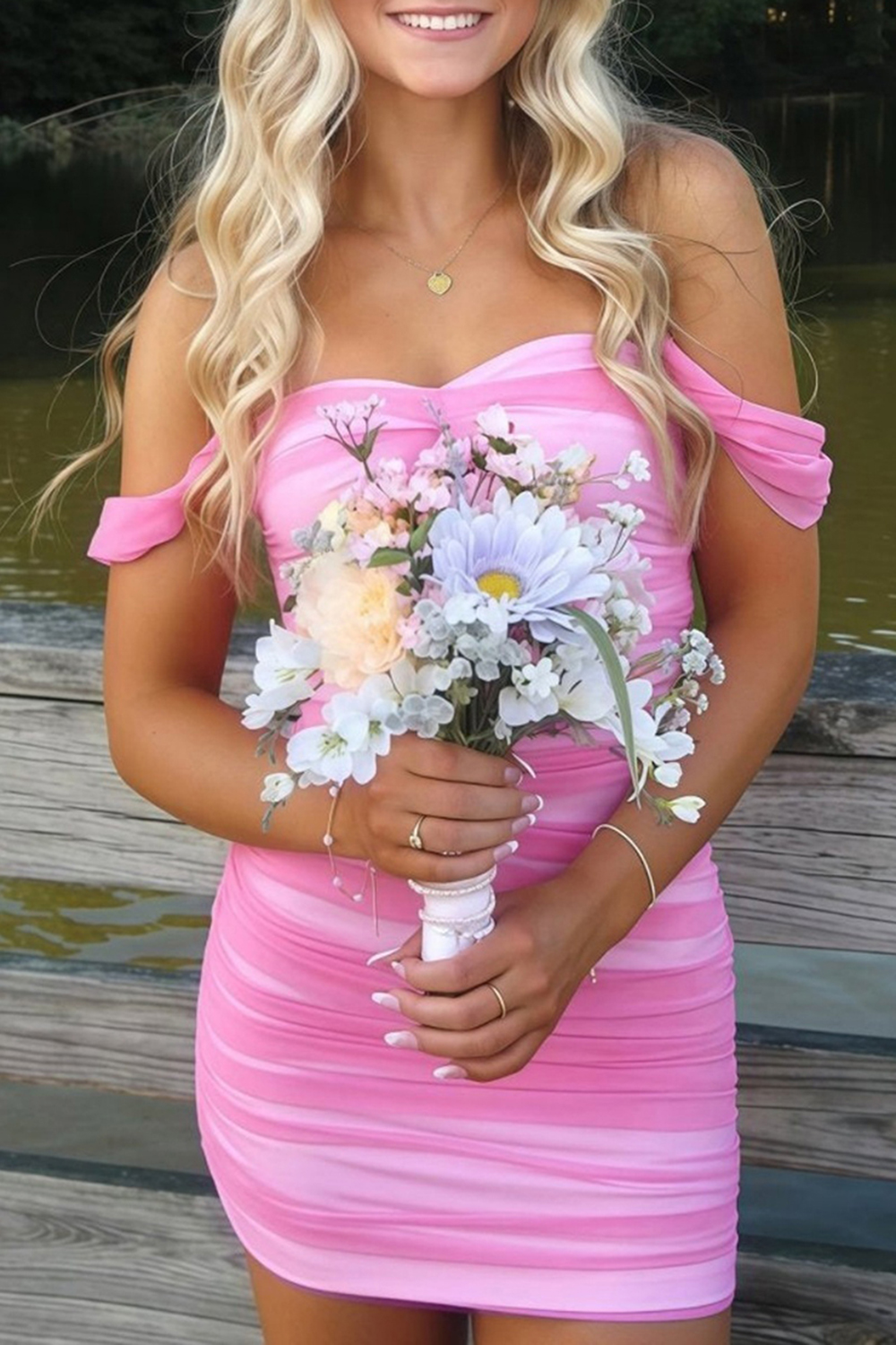 Fuchsia Bodycon Off The Shoulder Ruched Mini Party Dress