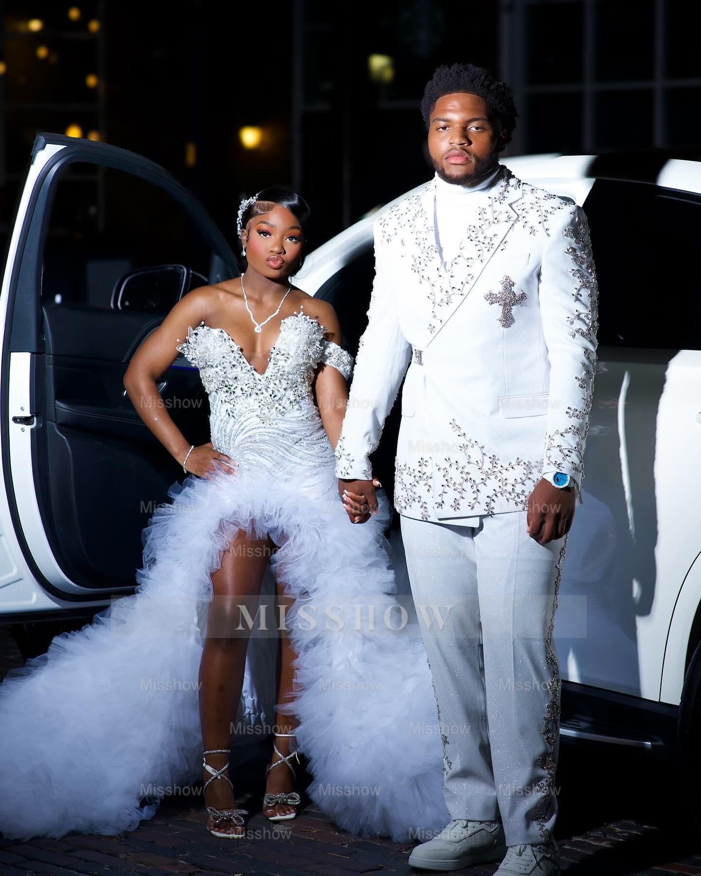 Popular Long White One Shoulder Sleeveless Mermaid Prom Dress with Ruffles and Slit