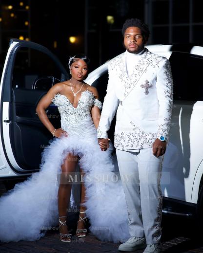 Popular Long White One Shoulder Sleeveless Mermaid Prom Dress with Ruffles and Slit