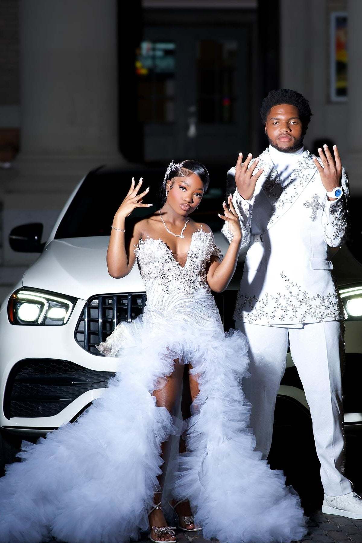 Popular Long White One Shoulder Sleeveless Mermaid Prom Dress with Ruffles and Slit