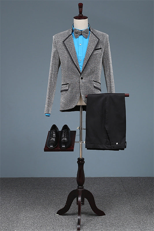 Stylish Gray Notched Lapel Two-Piece Sequined Prom Suit