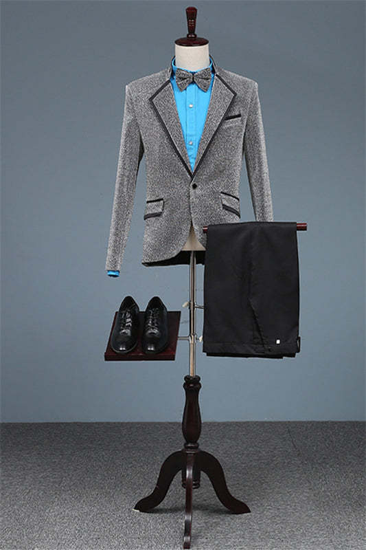 Stylish Gray Notched Lapel Two-Piece Sequined Prom Suit