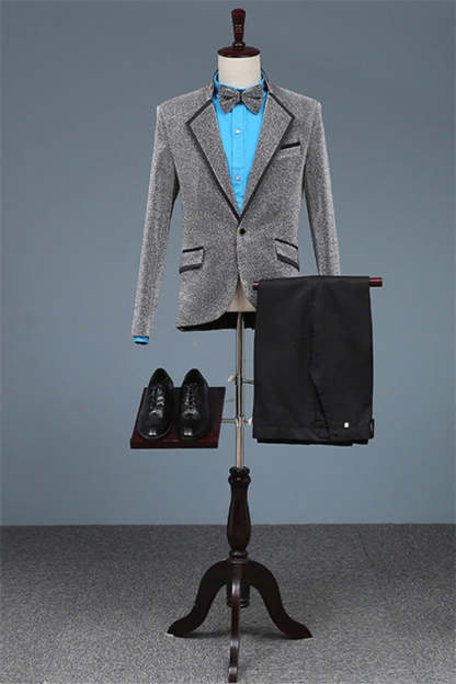 Stylish Gray Notched Lapel Two-Piece Sequined Prom Suit