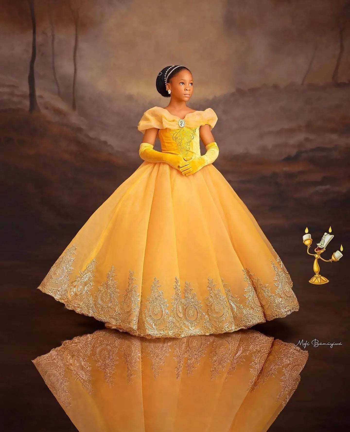 Princess Off The Shoulder Yellow Girl Pageant Lace Flower Girls Dresses for Wedding