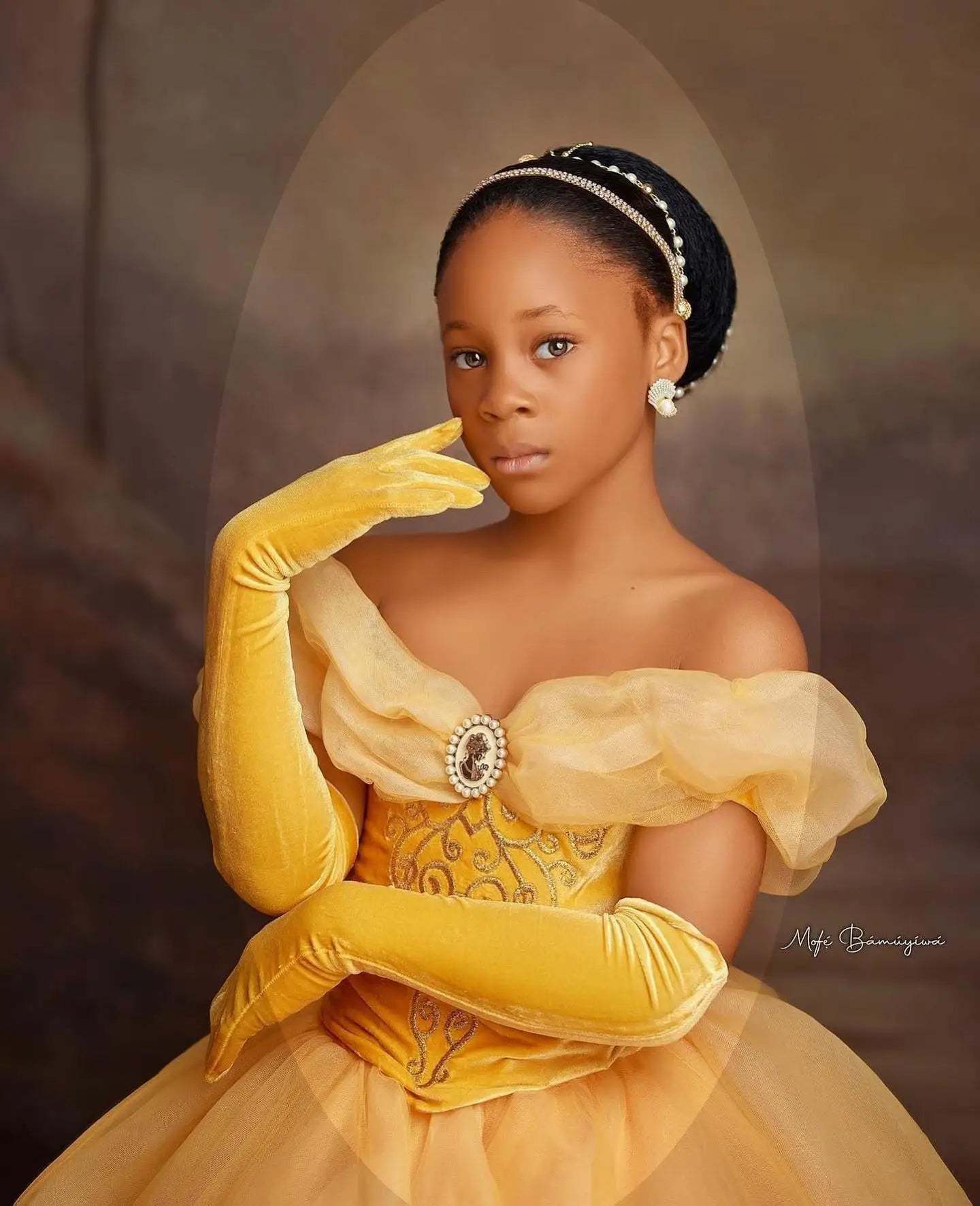 Princess Off The Shoulder Yellow Girl Pageant Lace Flower Girls Dresses for Wedding