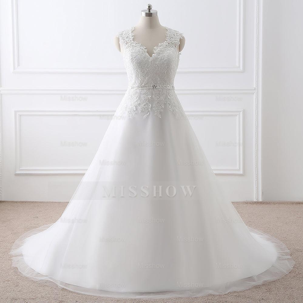 Princess V-Neck Tulle New Arrival Wedding Dress With Lace