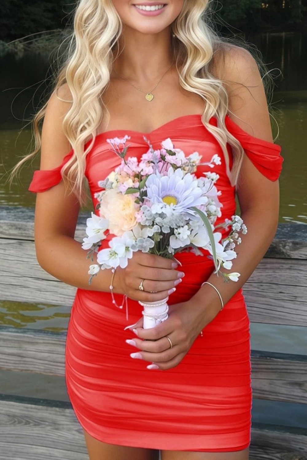 Fuchsia Bodycon Off The Shoulder Ruched Mini Party Dress