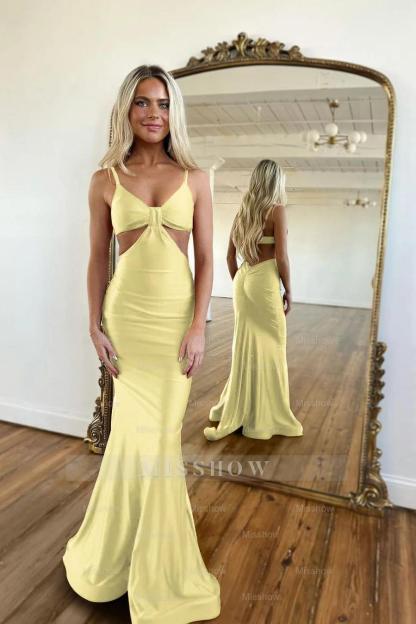 Red Waistless Sleeveless Tight Fitting Spaghetti Strap Mermaid Formal Dress