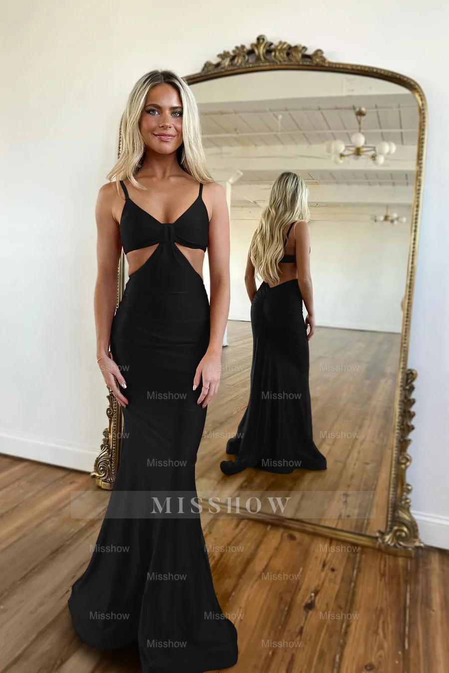 Red Waistless Sleeveless Tight Fitting Spaghetti Strap Mermaid Formal Dress