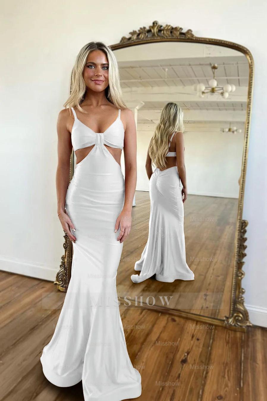 Red Waistless Sleeveless Tight Fitting Spaghetti Strap Mermaid Formal Dress