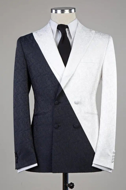 Timeless Ivory Peaked Lapel Double Breasted Jacquard Prom Attire