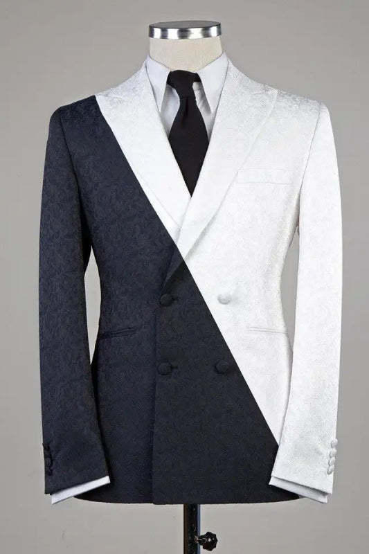 Timeless Ivory Peaked Lapel Double Breasted Jacquard Prom Attire