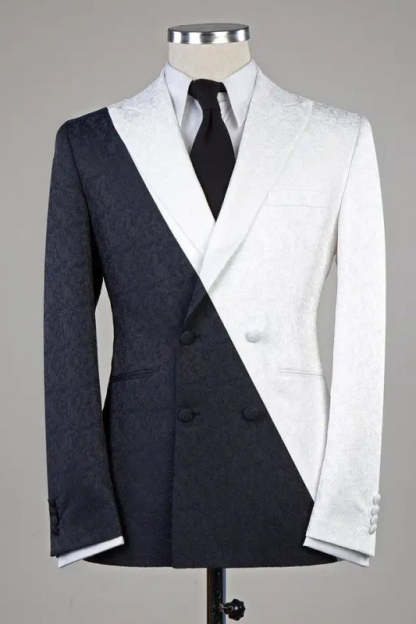 Timeless Ivory Peaked Lapel Double Breasted Jacquard Prom Attire