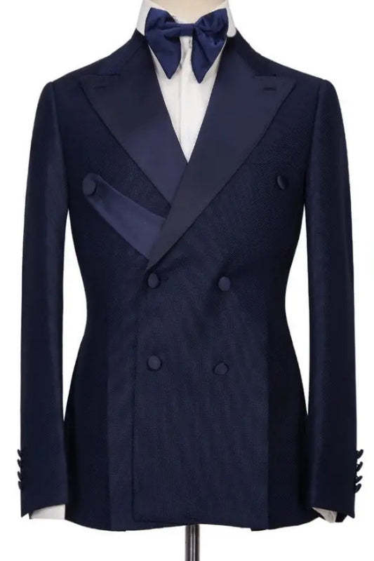 Latest Navy Blue Double-Breasted Peaked Lapel Prom Suit