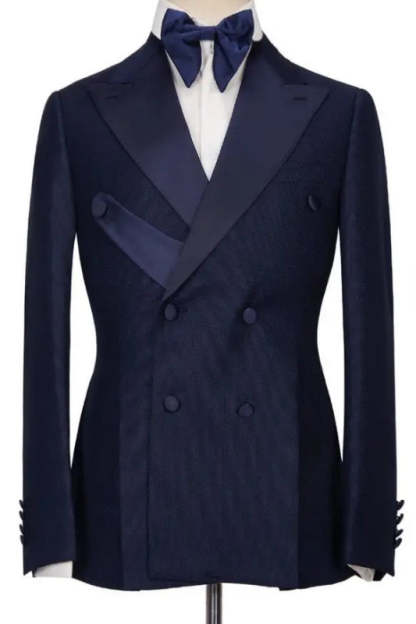 Latest Navy Blue Double-Breasted Peaked Lapel Prom Suit