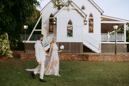 Romantic Long Champagne Halter A-line Backless Wedding Dress