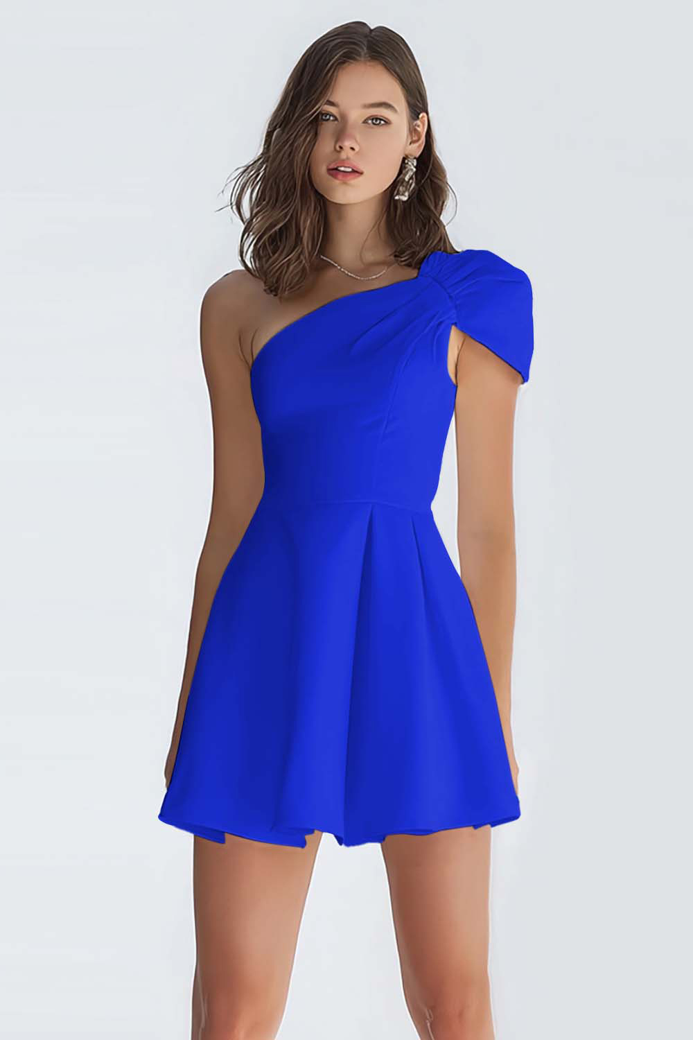 Simple Ivory A Line One Shoulder Short Satin Cocktail Dress