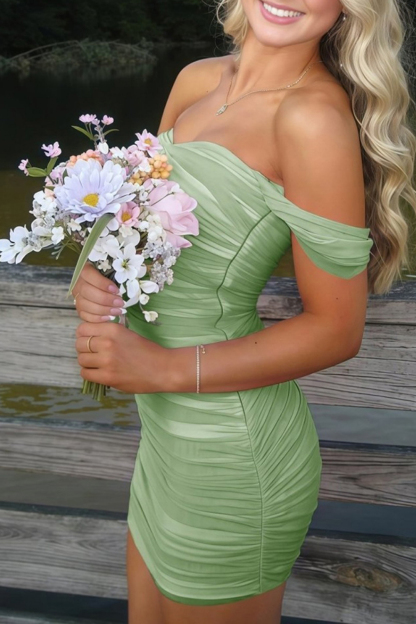 Fuchsia Bodycon Off The Shoulder Ruched Mini Party Dress